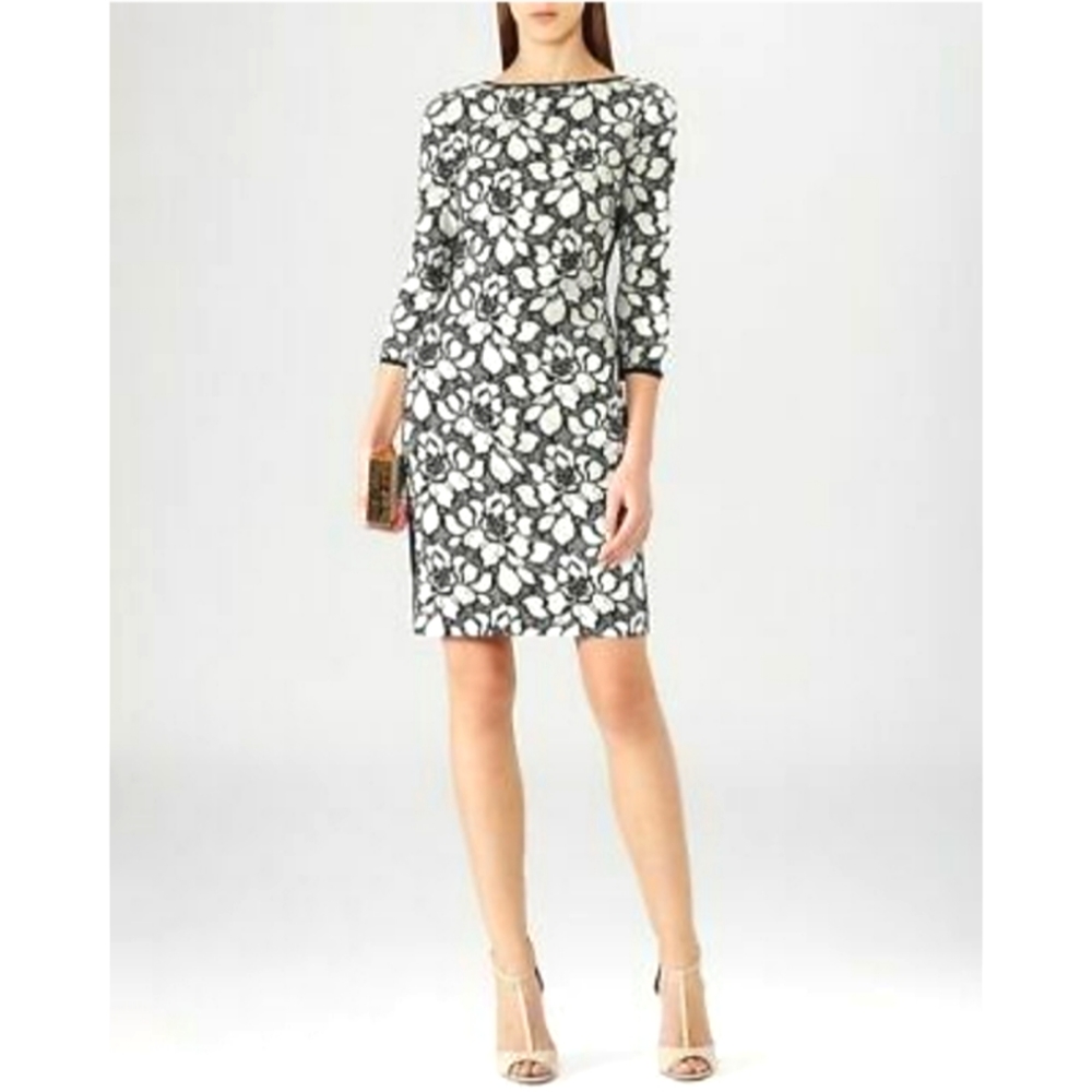 REISS ARABELLA BLACK/WHITE FLORAL PRINT COCKTAIL DRESS LIKE NEW SIZE 6